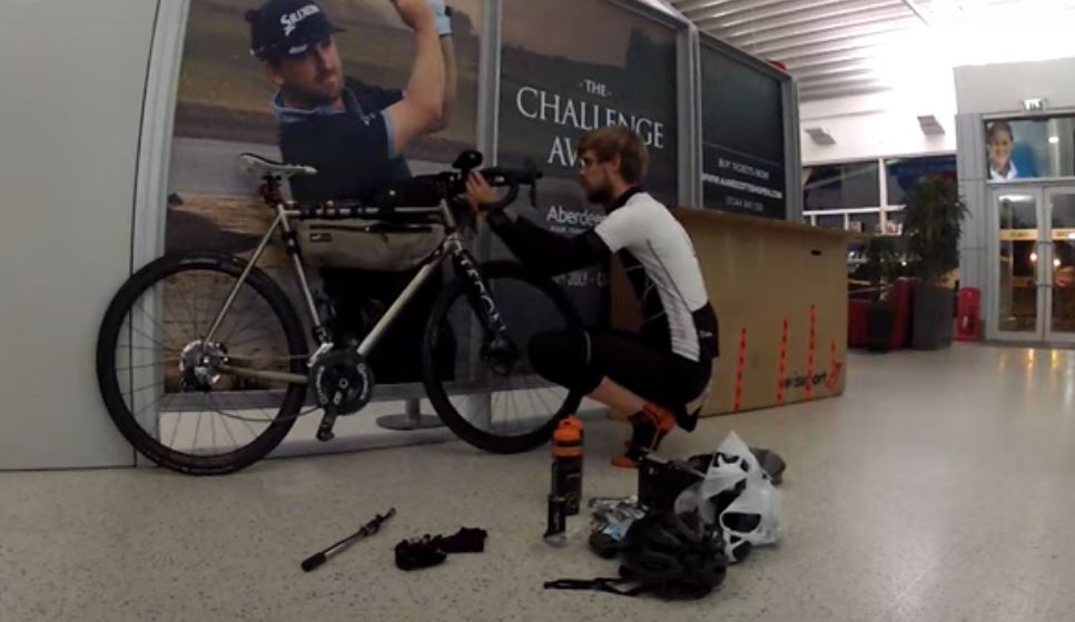 Josh getting his bike ready for the journey