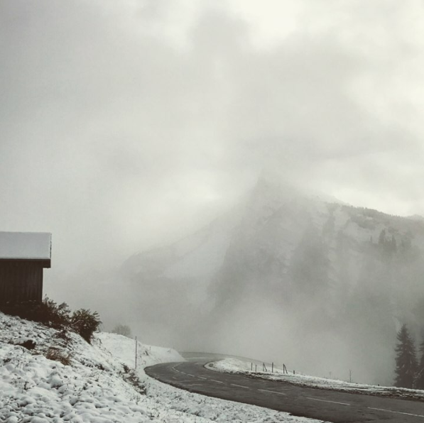 A snowy mountain pass