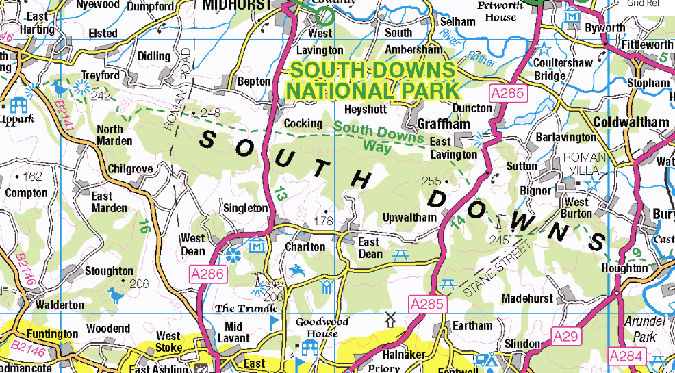 Map showing the South Downs