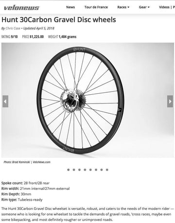 Velonews 9/10 Review - HUNT 30 Carbon Gravel Disc Wheelset