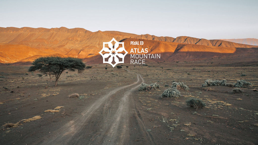 Photo of the Atlas Mountains with PedalED Atlas Mountain Race Title