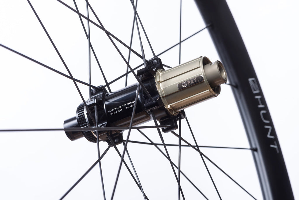 <h1>Freehub Body</h1><i>Featuring 3 multi-point pawls with 3 teeth each and a 48t ratchet ring. The result an impressively low 7.5 deg engagement angle. Durability is a theme for Hunt as time and money you spend fixing is time and money you cannot spend riding or upgrading your bikes. As a result all our freehub bodies have Steel Spline Insert re-enforcements to provide excellent durability against cassette sprocket damage often seen on standard alloy freehub bodies.</i>