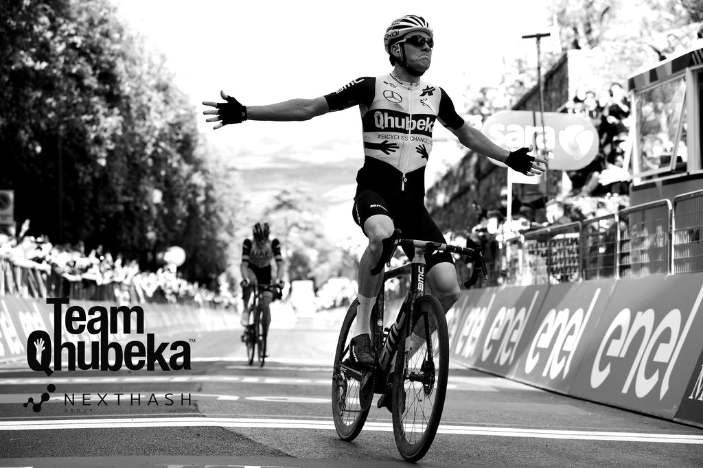 Mauro Schmid, of Team Qhubeka Assos, taking victory on the HUNT 50 Carbon Aero Disc Wheelset at the 2021 Giro d'Italia